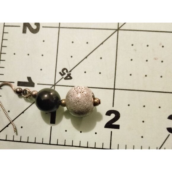 Earrings Black Gray Beads Handcrafted Dangle - Picture 3 of 3